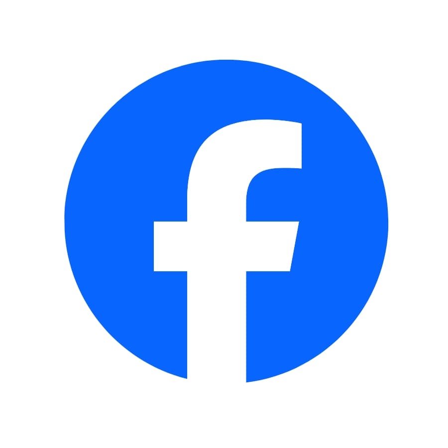 Facebook logo in blue circle with white letter "f."